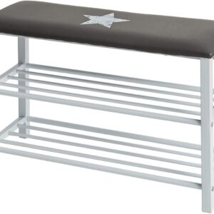 STORE.IT 670209 Shoe Bench/Shoe Rack with Seat Cushion, Vintage Print, Metal/Synthetic Leather, Grey, 78 x 48 x 30 cm