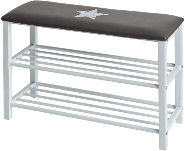 STORE.IT 670209 Shoe Bench/Shoe Rack with Seat Cushion, Vintage Print, Metal/Synthetic Leather, Grey, 78 x 48 x 30 cm