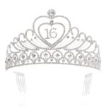 SWEETV Sweet 16th Birthday Crown Party Hats Headband Rhinestone Tiara Girl Hair Accessories, Clear