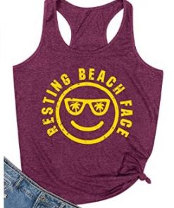 Women's Resting Beach Face Tank Tops Funny Athletic Workout Racerback Shirts Casual Graphic Tees T-Shirt