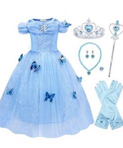 HenzWorld Little Girls Clothes Costume Princess Birthday Party Outfits Jewelry Accessories Gloves Butterfly Blue