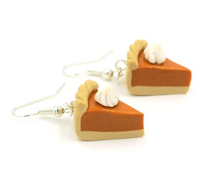 Best Wing Jewelry Halloween Thanksgiving Fall Season"Pumpkin Pie" Polymer Clay Earrings (Braided Crust Edge)