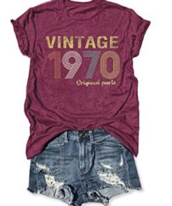 Retro 50th Birthday Gift Womens T Shirts Vintage 1970 Original Parts Tshirt Tops Birthday Party Short Sleeve Tee Blouse