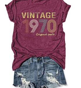 Retro 50th Birthday Gift Womens T Shirts Vintage 1970 Original Parts Tshirt Tops Birthday Party Short Sleeve Tee Blouse
