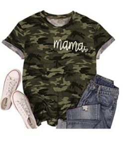Mama Camouflage T-Shirt Funny Camo Letter Print T Shirt Short Sleeve O-Neck Casual Mom Gift Tee Tops