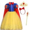 HenzWorld Girls Dress Princess Costume Clothes Birthday Party Cosplay Outfits Headband Accessories Mesh Cape