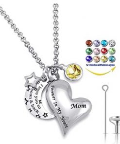 YOUFENG Urn Necklaces for Ashes I Love You to The Moon and Back for Mom Cremation Urn Locket Birthstone Jewelry