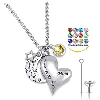 YOUFENG Urn Necklaces for Ashes I Love You to The Moon and Back for Mom Cremation Urn Locket Birthstone Jewelry