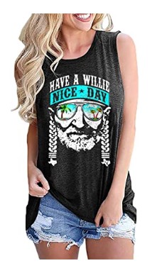 Womens Have A Willie Nice Day Tank Tops Cute Funny Letter Print T Shirt Vintage Sunset Shades Graphic Sleeveless Tops