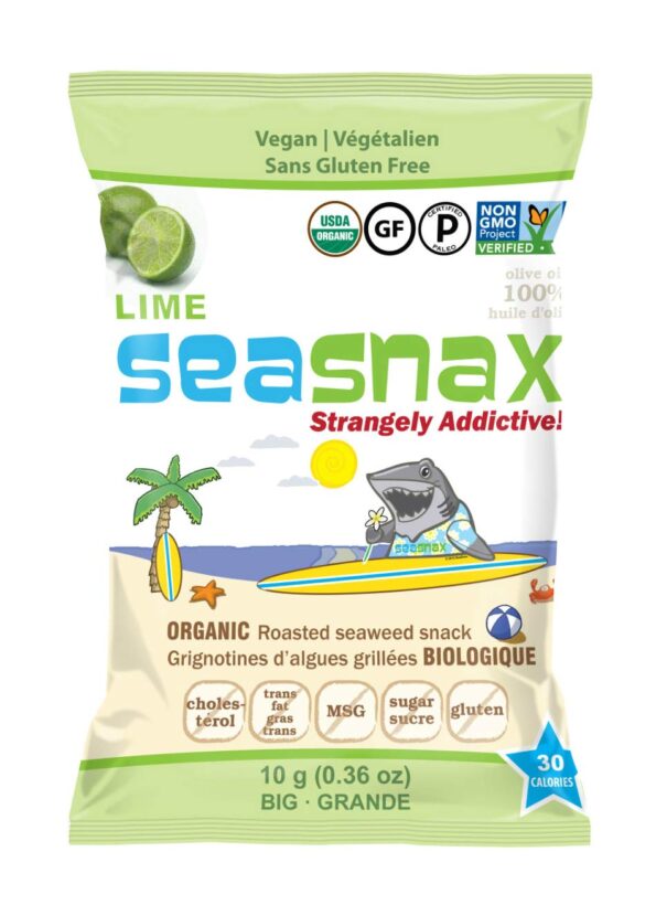 SeaSnax Organic Roasted Seaweed Snack Lime, 0.36 oz (Pack of 12)