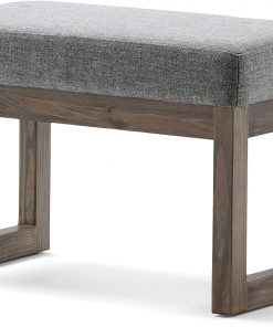 Simpli Home Milltown 26 inch Wide Contemporary Rectangle Footstool Ottoman Bench in Grey Linen Look Fabric