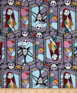Springs Creative Products Disney Nightmare Before Christmas Sally And Jack Stained Glass Quilt Fabric, Multicolor, Quilt Fabric By The Yard