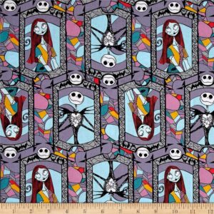 Springs Creative Products Disney Nightmare Before Christmas Sally And Jack Stained Glass Quilt Fabric, Multicolor, Quilt Fabric By The Yard