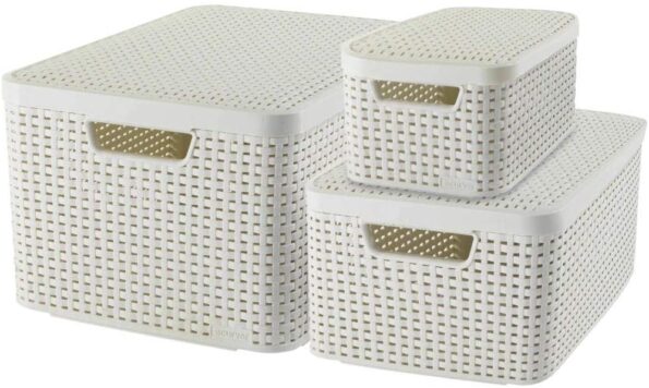 Curver Style Storage Box Set, Plastic, Cream, 7L/18L/30L