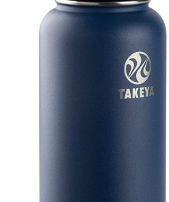 Takeya Actives Insulated Stainless Steel Water Bottle with Straw Lid, 32 oz, Midnight