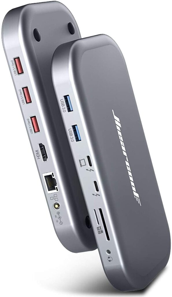 Thunderbolt 3 Dock, Thunderbolt 3 Docking Station, Hiearcool 8K Triple Display USB C Laptop Docking Station for Dell MacBook Windows Up to 100W Charging(TB3 USB3.0 3.1 SDTF3.0 HDMI RJ45 3.5Audio)