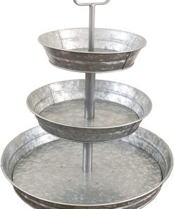 3 Tier Galvanized Metal Stand (Large) Twin Handle Farmhouse Style Serving Tray