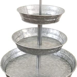 3 Tier Galvanized Metal Stand (Large) Twin Handle Farmhouse Style Serving Tray