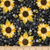 Timeless Treasures You Are My Sunshine Sunflower & Bee Chalkboard Fabric, Black, Quilt Fabric By The Yard