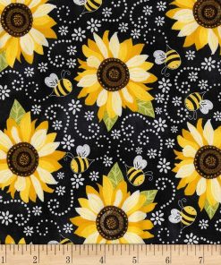 Timeless Treasures You Are My Sunshine Sunflower & Bee Chalkboard Fabric, Black, Quilt Fabric By The Yard