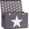 Store. It 670360 Toy Chest, Grey with White Star Polyester/MDF 61 x 37 x 38 cm