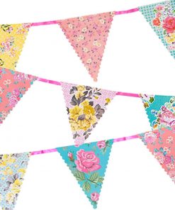 Vintage Bright Floral Paper Bunting Garland with Triangle Pennants, 13ft