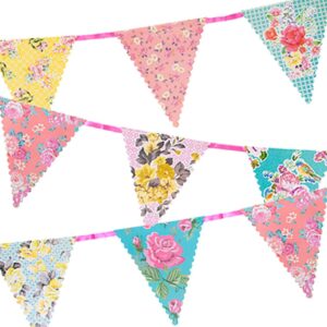Vintage Bright Floral Paper Bunting Garland with Triangle Pennants, 13ft