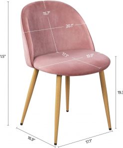 Yaheetech Dining Room Chairs Kitchen/Living Room Chairs Vanity/Makeup/Leisure/Accent Upholstered Side Chairs with Soft Velvet Seat Backrest and Adjustable Wooden Style Metal Legs Set of 2, Pink