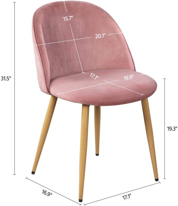 Yaheetech Dining Room Chairs Kitchen/Living Room Chairs Vanity/Makeup/Leisure/Accent Upholstered Side Chairs with Soft Velvet Seat Backrest and Adjustable Wooden Style Metal Legs Set of 2, Pink