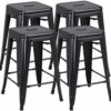 Yaheetech 24 inch barstools Set of 4 Counter Height Metal Bar Stools, Indoor/Outdoor Stackable Bartool Industrial High Backless Stools Black, Capacity 331 lb