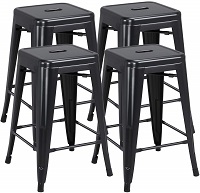 Yaheetech 24 inch barstools Set of 4 Counter Height Metal Bar Stools, Indoor/Outdoor Stackable Bartool Industrial High Backless Stools Black, Capacity 331 lb