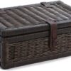 The Basket Lady Covered Wicker Storage Basket, Small, 17 in L x 11 in W x 6 in H, Antique Walnut Brown