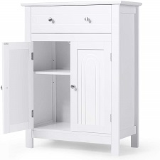 Tangkula Bathroom Storage Cabinet, Free Standing Bathroom Cabinet with Large Drawer, 2 Doors Storage Cabinet with 1 Adjustable Shelf 3 Heights Available for Bathroom Living Room (White)