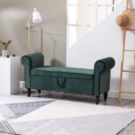 Changjie Furniture Modern Fabric Storage Bench with Arms Footstool Ottoman Bench for Living Room Bedroom (Green)