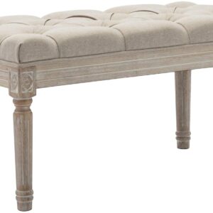 chairus Fabric Entryway Bench with Button Tufted Seat and Rustic Wood Legs, Living Room Bench Ottoman 31.5" W, Beige