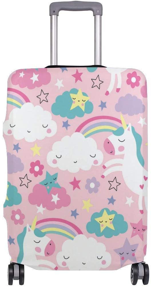 Luggage Cover Rainbow White Unicorn Elastic Travel Suitcase Protector Fits 18-32 Inch