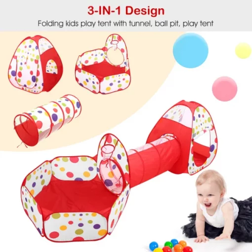 3 In 1 Child Crawl Tunnel Tent Kids Play Tent Ball Pit Set Foldable Children Play House Pop-up Kids Tent