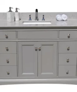 49 inches bathroom stone vanity top calacatta gray engineered marble color with undermount ceramic sink and 3 faucet hole with backsplash