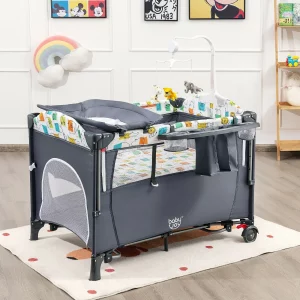 5 in 1 Baby Nursery Center Foldable Toddler Bedside Crib with Music Box
