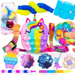 Sensory Fidget Pop Pack Toys: Bubble Dimple Popper Cheap Set It for Girls Boys & Adults with Stress Squishy Ball Spinner Party Favors - Fidgets Kit for Gifts Birthday Christmas Easter Anxiety and Kids