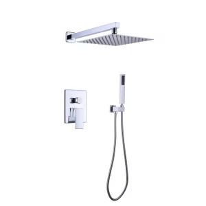 Trustmade Wall Mounted Square Rainfall Pressure-Balanced Complteted Shower System with Rough-in Valve, 10 inches - 2W02